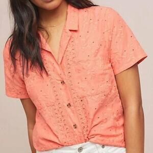 Anthropologie Maeve coral pink button up shirt size 0
